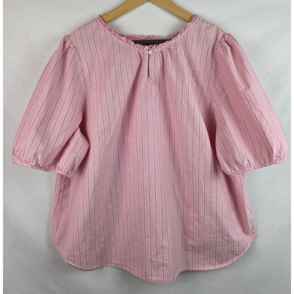 Talbots Womens Shirt Plus Size 3X Pink Striped Short Sleeve Ruffle Blouse Top - Picture 1 of 10